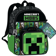 Školní batoh Minecraft Mobs: Set batoh - gym bag vak - svačinový box - penál - klíčenka (objem batohu 11 litrů 30 x 41 x 9 cm) zelený polyester