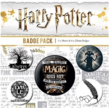 Set 5 placek - odznaků Harry Potter: Symbols (průměr 2,5 cm 3,8 cm)