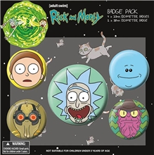 Set 5  placiek - odznaků Rick and Morty: Heads (průměr 2,5 cm 3,8 cm)