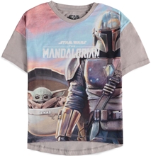 Detské tričko Star Wars - The Mandalorian: The Child celopotlač (122-128 cm) šedá bavlna