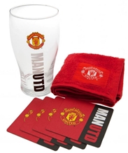 Barový set pohár s podšálkami a uterákom FC Manchester United: Wordmark (470 ml)