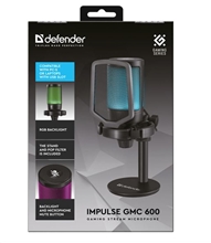 Defender streamovací mikrofón IMPULSE GMC 600, RGB podsvietenie - čierny
