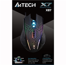 Herní myš A4Tech X87 - Oscar Neon, 2400DPI, optická, 8 tlačítek, drátová USB, neonové podsvícení, černá